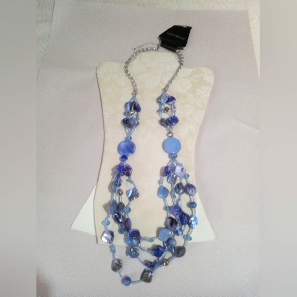 Lane Bryant Necklace NWT Blue Purple Acrylic & Shell Beads Multi-strand - Picture 2 of 7